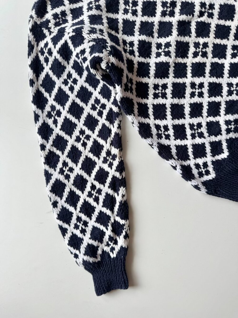 Vintage 80's CLUB MONACO Navy White Birds Eye 100% Cotton Knit Sweater, Size M - Picture 7 of 16